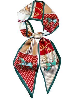 Women's Red Printed Square Headscarf Bandanas Hair Scarf Neck Scarves